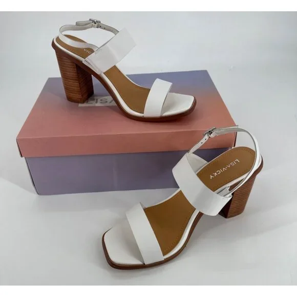 Lisa Vicky Womens Slingback Sandals White Heeled Square Toe Size 9 Oasis - Picture 1 of 11